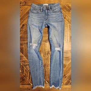Madewell 9 Inch High Rise Skinny Jeans Distressed Knee Rips Frayed Hem Size 26